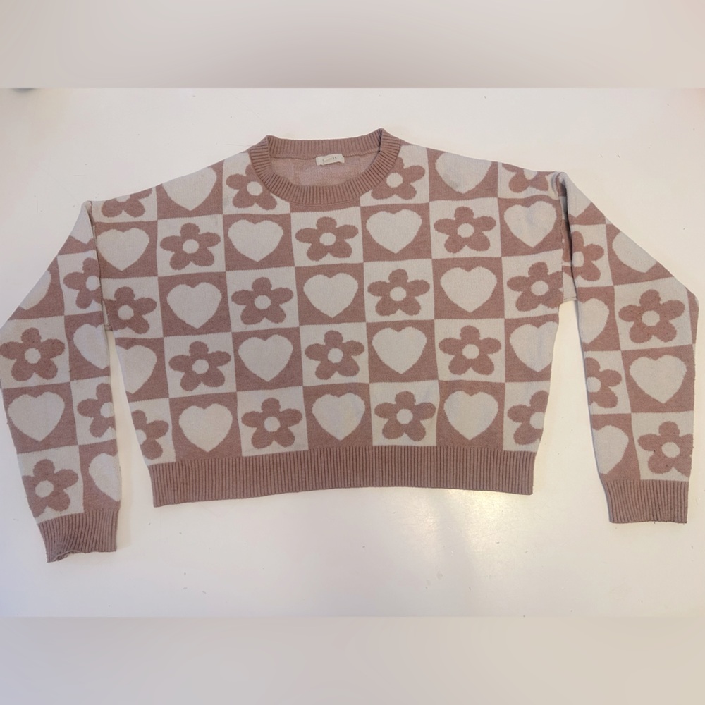 Pink and White Cropped Sweater